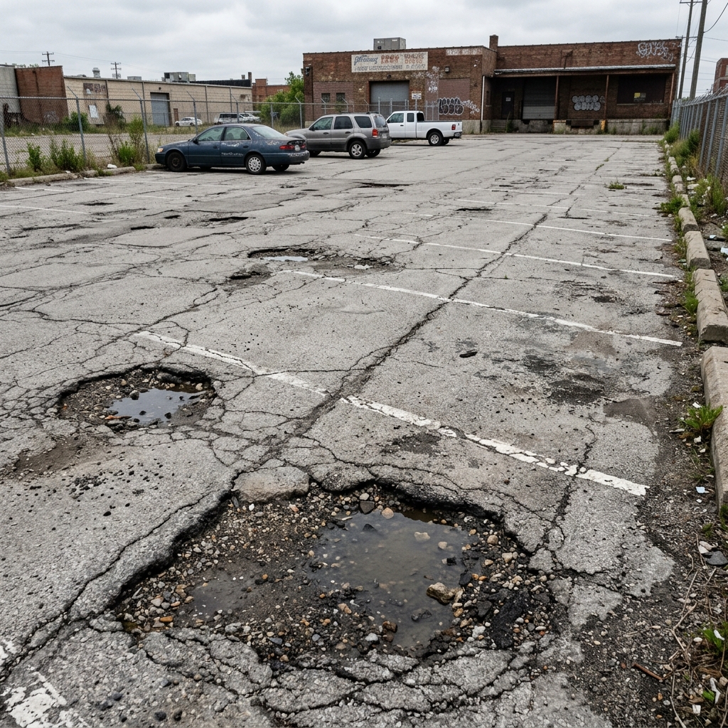 Damaged asphalt in Plantation before repair